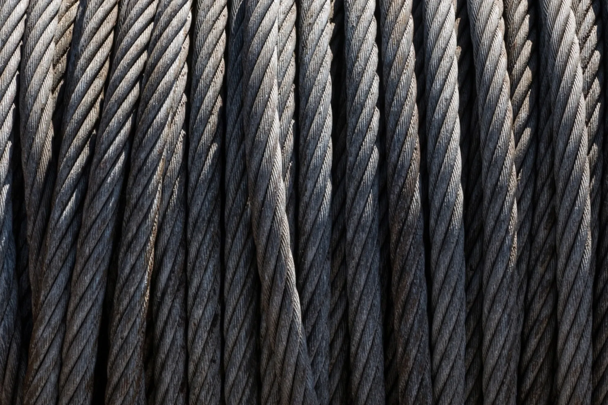 Coiled steel wire rope close-up